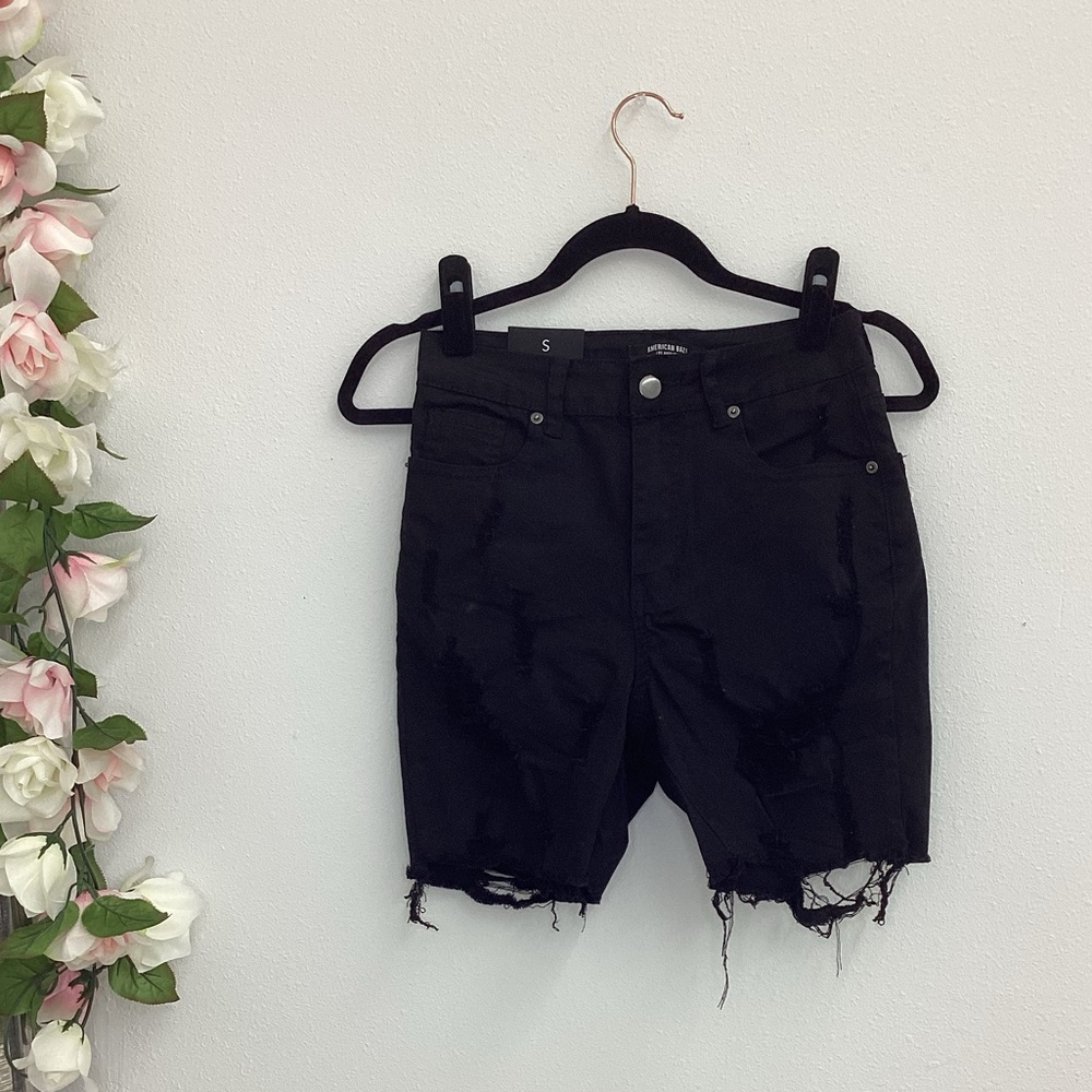Freda black distressed bermuda jean shorts